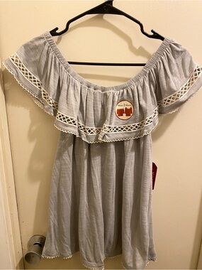 C) Faded Glory Light Gray Gathered Off-Shoulder Top. Medium